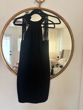 Lulu's Black Lace-Trim Halter Mini Dress